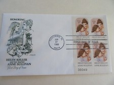 Helen Keller 13c Plate Block of Four Stamps Fdc Sc#1824 Artmaster Cover #2