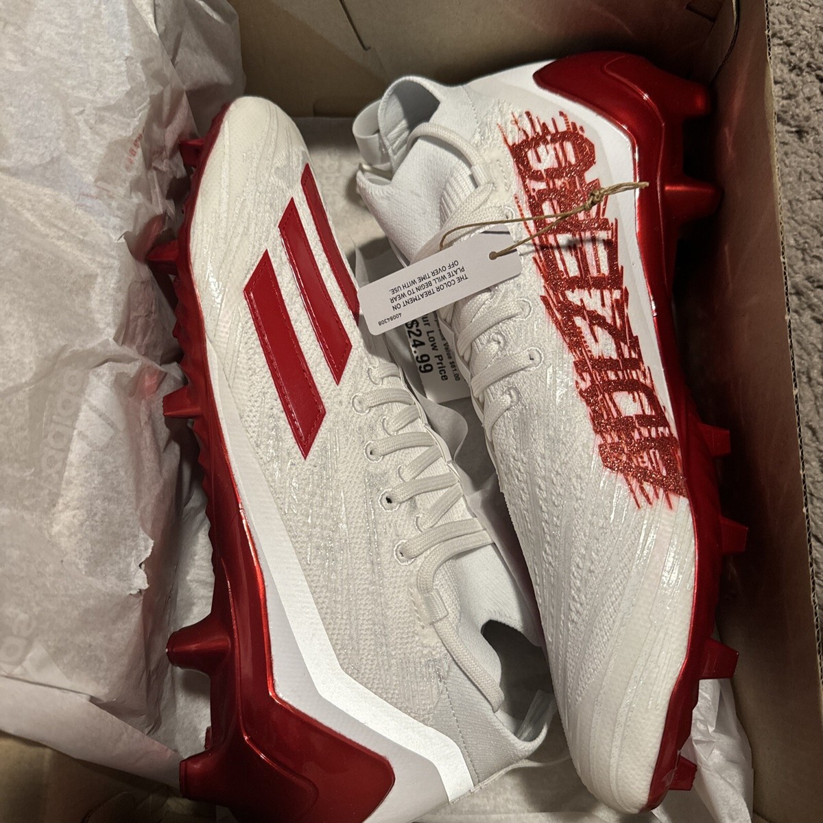 Adidas Adizero Mens Sizes PRIMEKNIT Low Top Football Cleats White/Red HP8740 Adidas Adizero Primeknit White Red Football Cleats Men main image 4