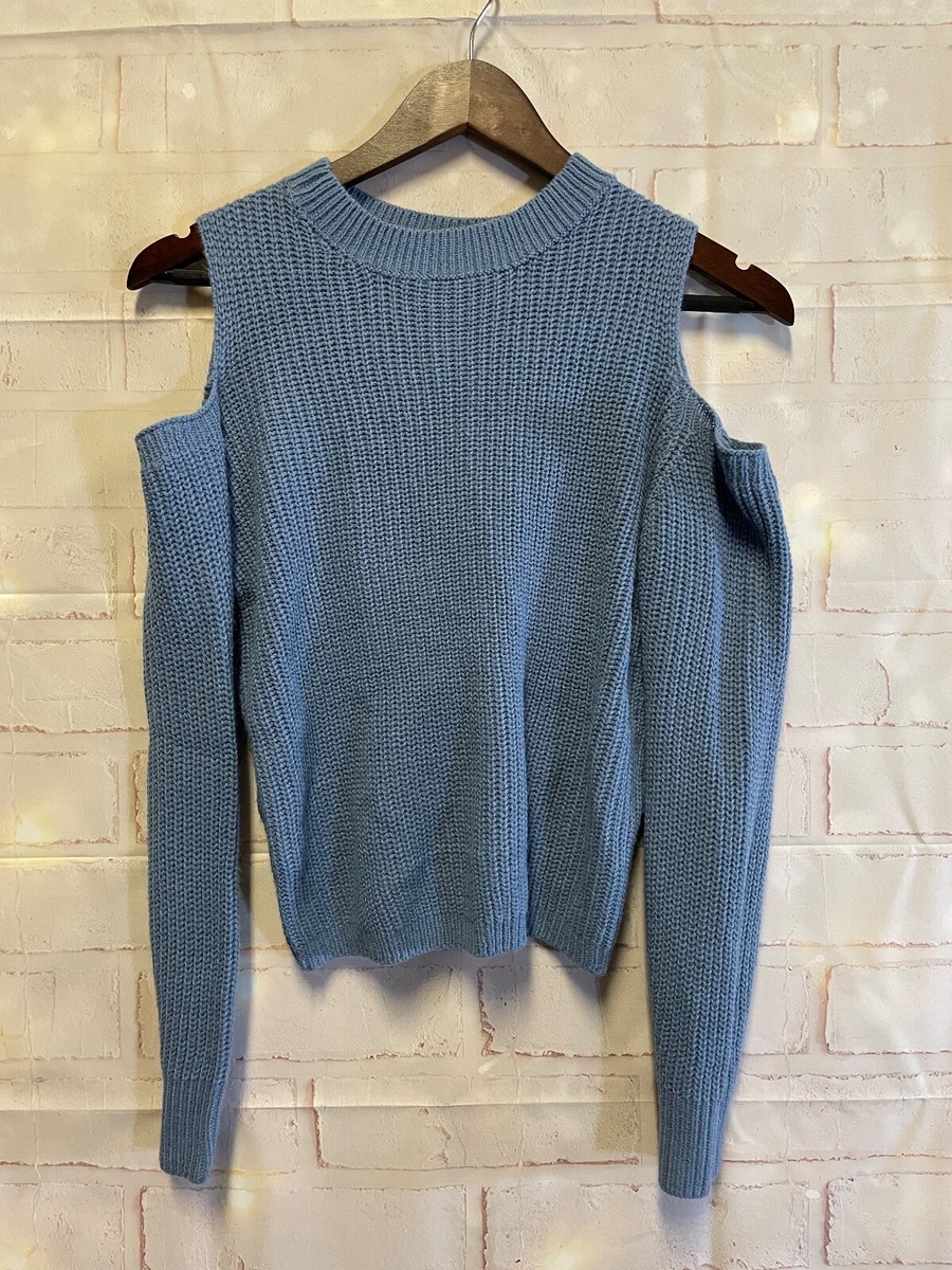 Full Circle Trends Cold Shoulder Sweater Blue Knit Open Back Twist Women  Medium