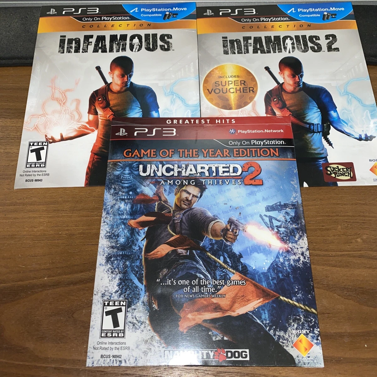 PS3 Lot of 3 Games Uncharted Uncharted 2 & Infamous Playstation 3