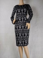 Forever 21 dress L black white geometric cut out waist long sleeve knee long