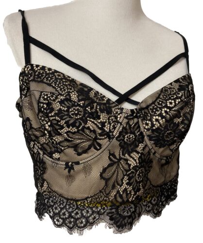 Black Lacey Overlay Crop Top Cami Rue + Sz 2X Zipper Back Underwire Lined Floral
