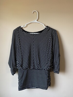 white house black market spandex black and white striped shirt, size xs