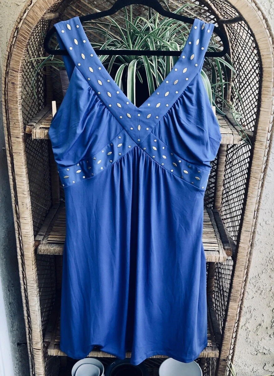 Style Co Macy s Royal Blue Empire Waist Sleeveless Embellished