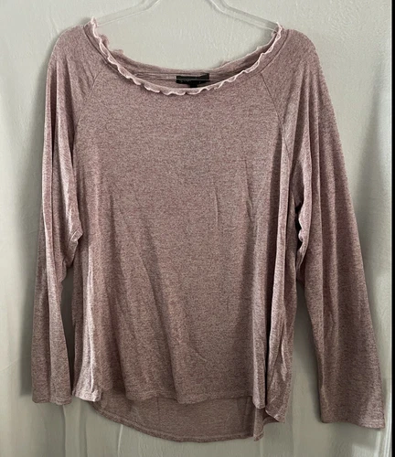 Gibson T-Shirt Womens XL Pink Heathered Long Sleeve Ruffled Trim Top New