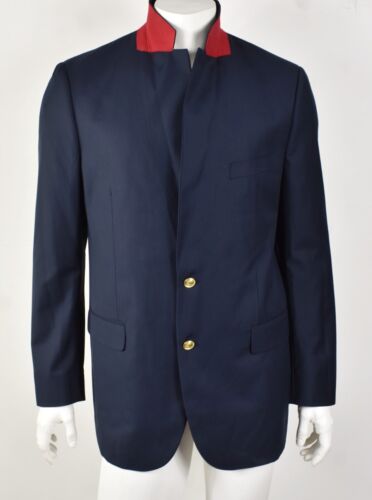 ALAN FLUSSER Solid Navy w/ Red Felt Collar & Gold Buttons Dual-Vent Blazer 42L