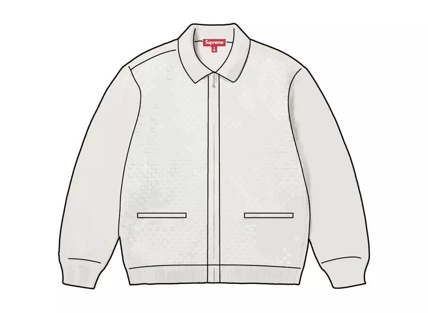 Cardigan zippé en cuir tissé Supreme blanc