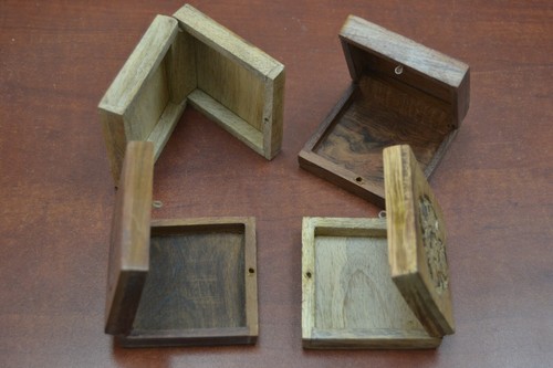 4 PCS SET HANDMADE CARVED STORAGE KEEPSAKE WOOD BOXES #F-297 - 第 2/3 張圖片