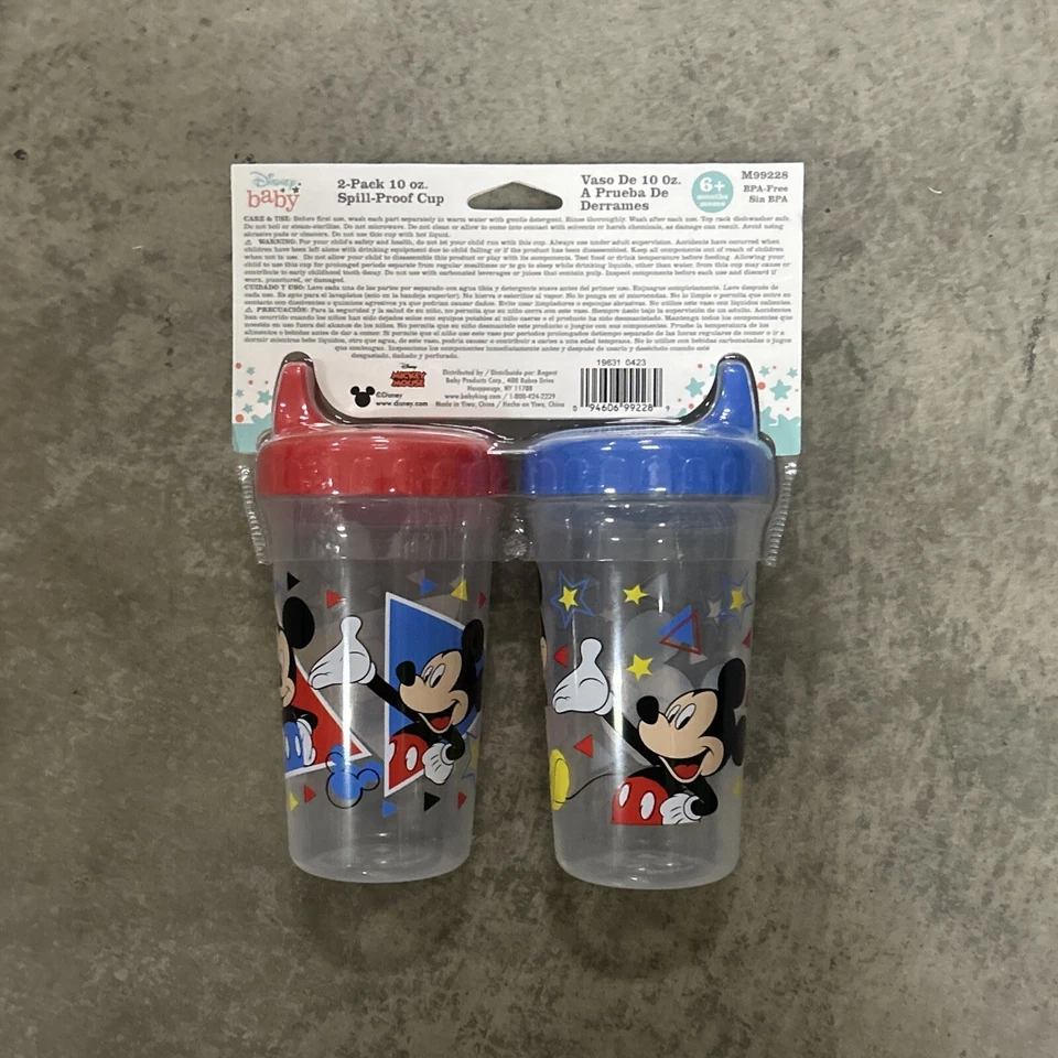 Disney Bebé Mickey Mouse Paquete de 2 Tazas para sorber a prueba de derrames de 10 oz Azul Rojo 6 meses Nuevo Foto 2 de 4