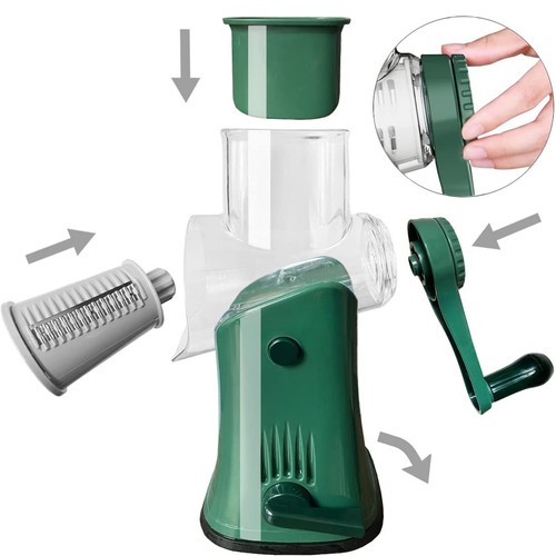 Manual Rotary Cheese Grater Grinder- 5 Interchangeable Blades Round Mandoline... - Picture 6 of 7