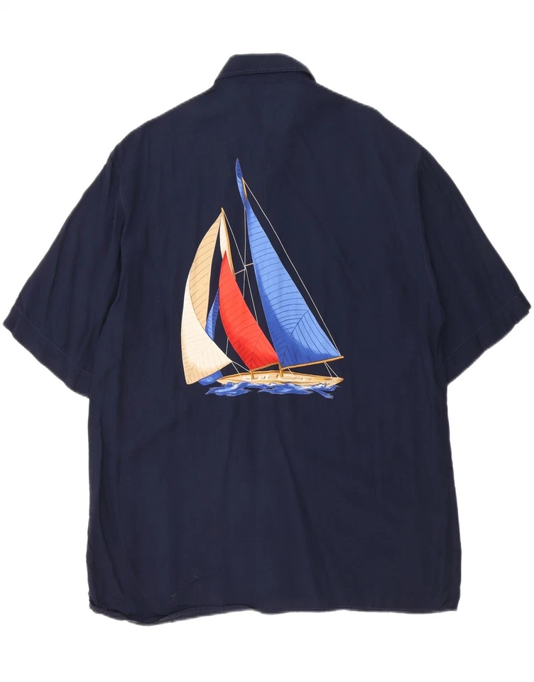 ALBA MODA Mens Graphic Short Sleeve Shirt Size 39/40 Medium Navy Blue DX09 - Image 2 of 3