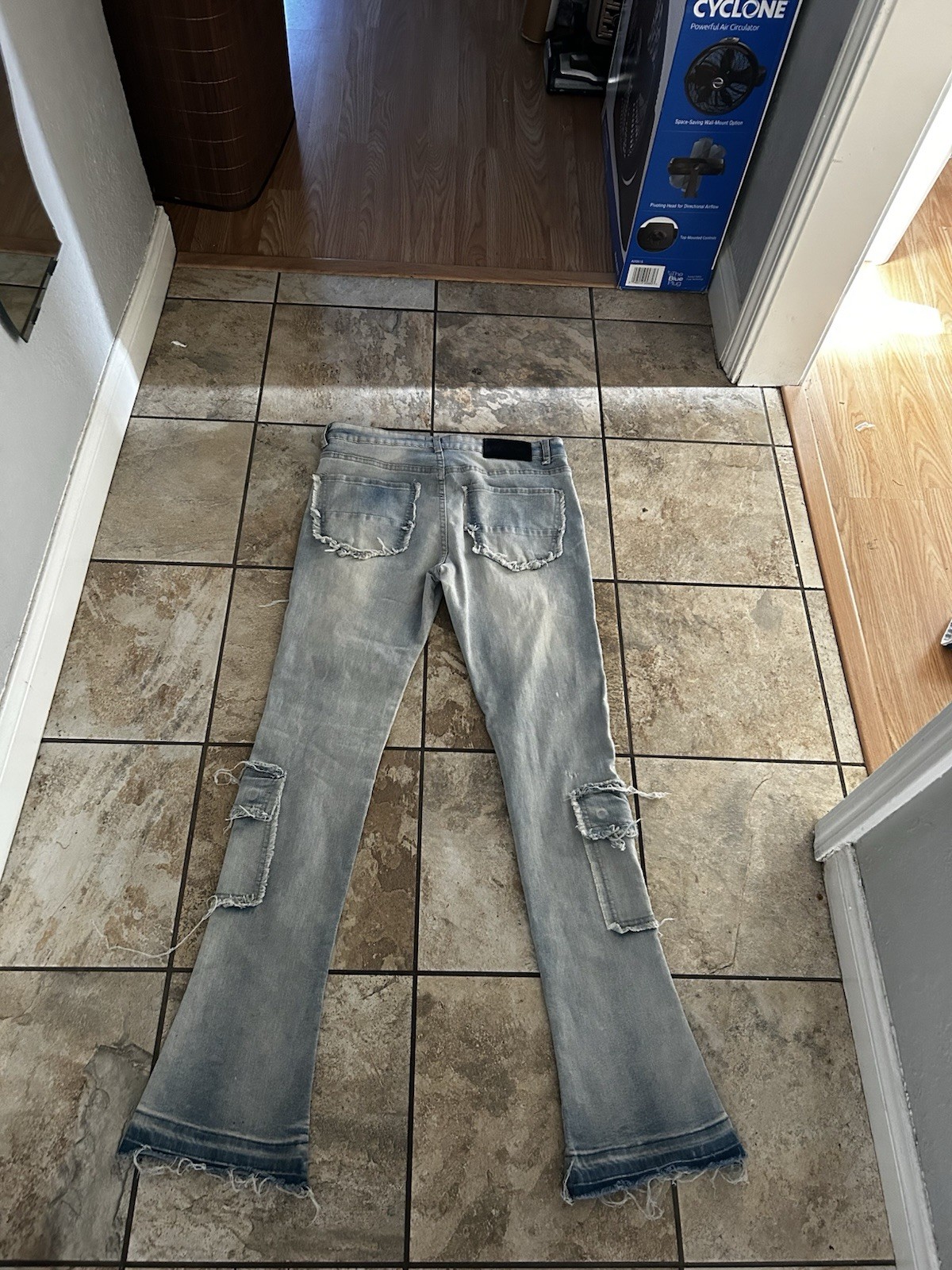 Distressed Light Wash Patchwork Jeans Streetwear … - image 2