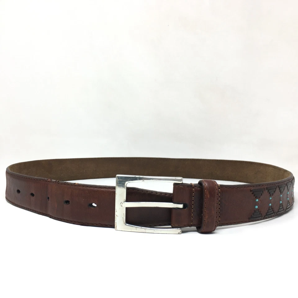 Брайтон Western ремень женщин размер 36 коричневый кожаный Southwestern бирюза винтажный - Изображение 2 из 4