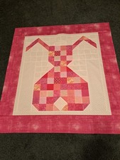 PINK BUNNY baby quilt w/cotton back Handmade approx. 39 1/2" BY 41"