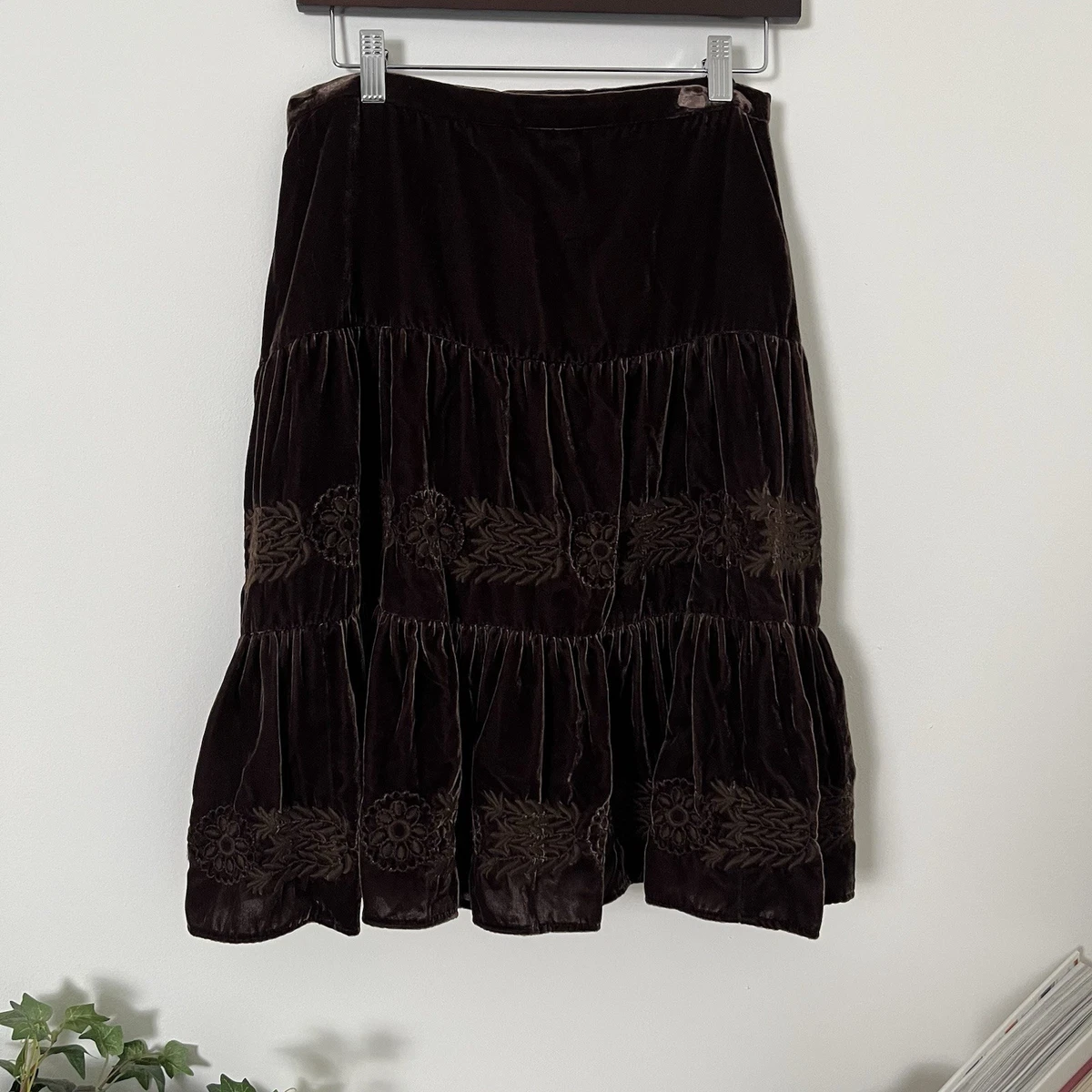 Jupe Haute-basse à Volants BCBGMaxAzria Taille S - Imprimé Floral Noir Et Violet