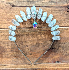 Lady Moon Goddess Crown Raw Crystal Quartz Tiara Handmade Queen Headband Tiara