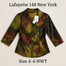 Lafayette 148 NY Silk Blouse Size 4-6 NWT Watercolor Print Saks $348 Retail