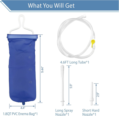1.8 Quart Portable Enema Irrigator Kit with 4.59 ft Hose for Colon