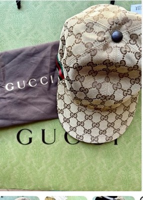 Authentic Gucci GG Canvas Baseball Hat With Web Beige New Size M