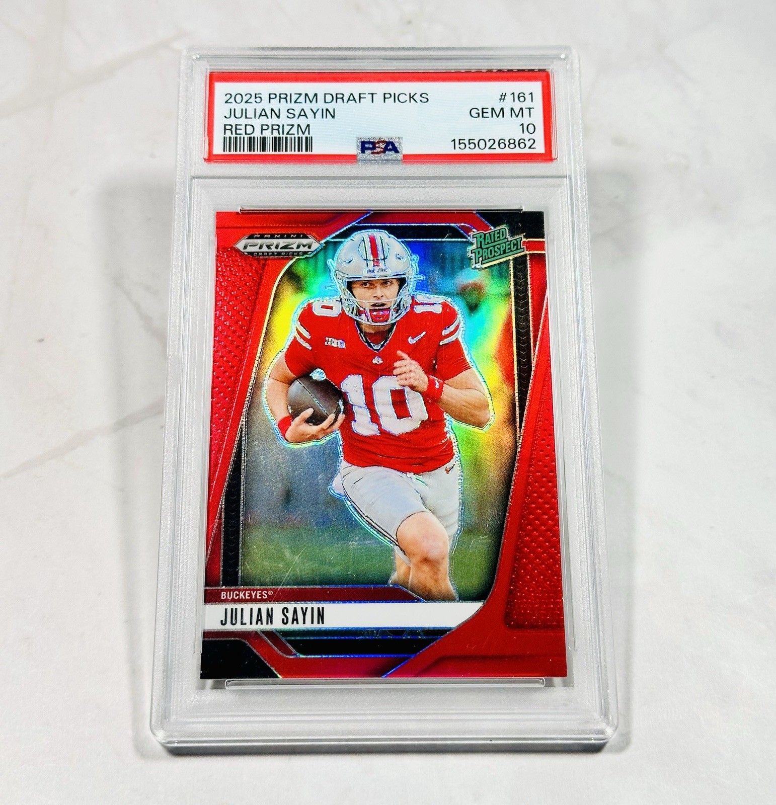 2025 Julian Sayin Panini Prizm Draft Picks - #161 Red Prizm /399 (RC) PSA 10