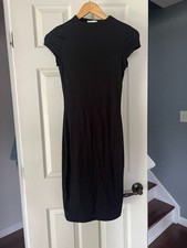 Joe & Elle Black Mock Neck Bodycon Midi Dress Cap Sleeve Small LBD Stretch