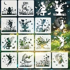 12pcs Reusable Plastic Templates, Flower Fairy Stencils, DIY Wall Art Crafts