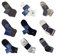 6 Pair - Polo Ralph Lauren Men's Cushioned Quarter Cut Ankle Socks Pony Logo