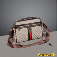 Sacoche Homme Luxe Bandoulière Cuir PU Imprimé Lettres Sac à