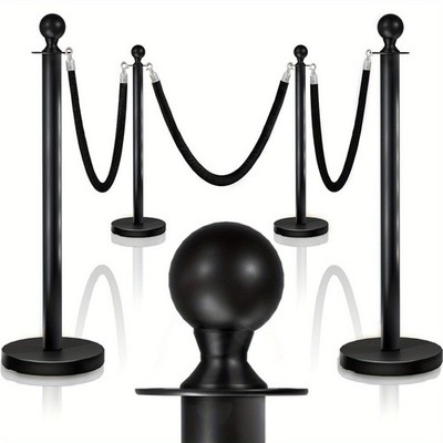 4 PCS Black Stanchions with Black Velvet Ropes-Party Crowd Control Poles