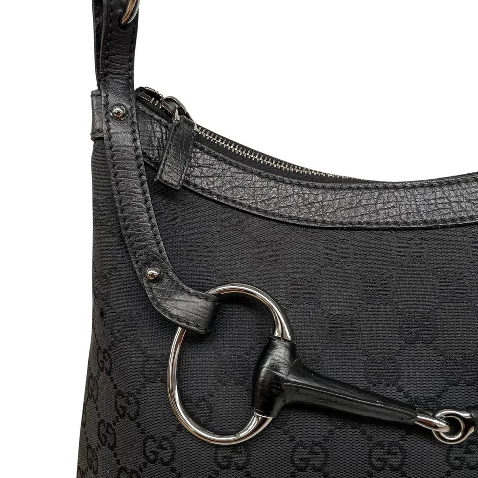 Gucci Black GG Monogram Canvas/Leather Horsebit Shoulder Bag - Image 3 of 4