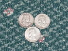 Franklin Half Dollar 3 90% silver 1950 1951 1963D