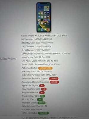 Unlocked - Apple iPhone XR - 128GB - Never Activated - Doesn t Power On - N4