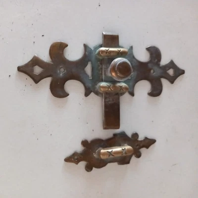 VERROU DE PORTE LAITON ou bronze avec gâche - H 13 cm - Photo 1/3