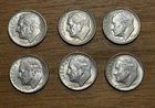 Lot of 6 1962 D Roosevelt Silver Dimes XF