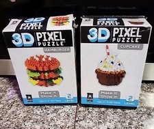BePuzzled 3D Pixel Puzzle Lot Hamburger & Cup...