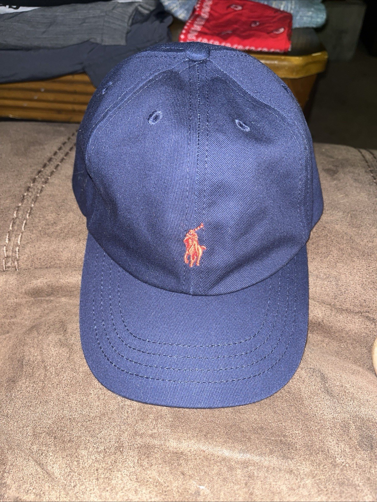 Polo RL Navy con cappuccio rosso ricamato logo pony cotone con aggiunta Cinturino Tg 4 7 Nuovo Senza Etichetta