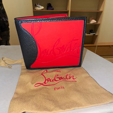 Christian Louboutin Men's Red/Black Bifold Wallet Logo, Credit Card Slots New