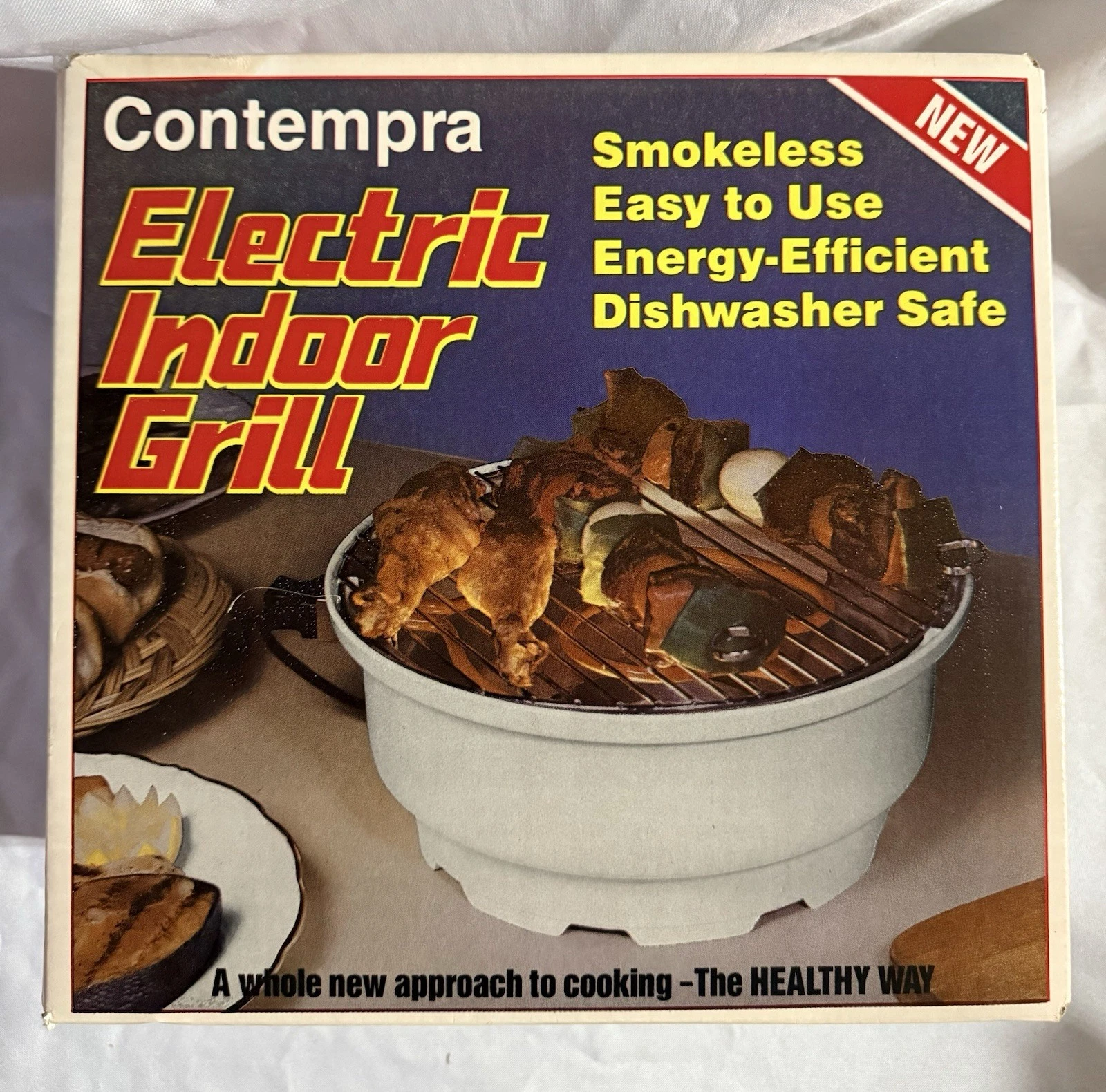 Vintage Contempra Electric Indoor Grill Model EIG-1 White 12"Diameter New In Box