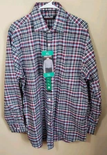 Kirkland Signature Men's XL Dress Shirt Long Sleeve Blue Plaid Sport Fit NWT 