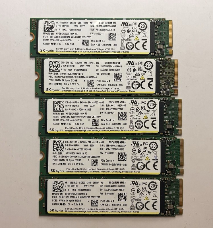 Hynix 512GB PCIe Gen4 NVMe M.2 2280 SSD - Lot of 5