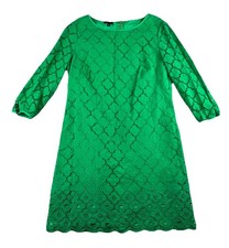 Talbots Green Cotton Eyelet Lace Short Shift Dress 3/4 Sleeves Size 12 Petite