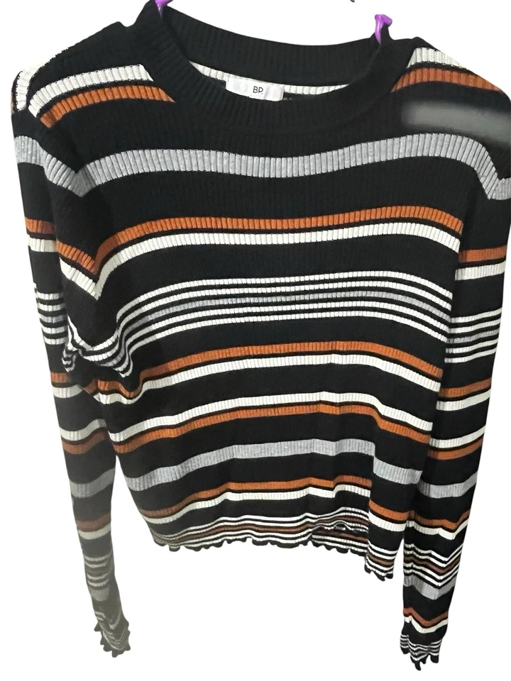 Suéter acanalado con rayas audaces manga larga talla XL BP para mujer Foto 2 de 4