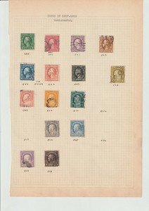 1917 unwatermarked Washington-Franklin series Scott 498–518, 15 mounted stamps