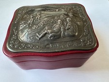 LOVELY  SOLID SILVER LEATHER ORNATE  JEWELLERY TRINKET BOX HALLMARKED