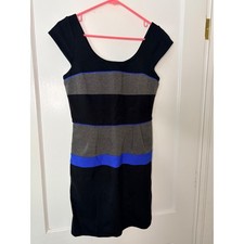 BCBGMAXAZRIA Womens Colorblock Sheath Dress Black Grey Blue Cap Sleeve Size 8