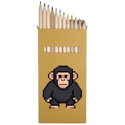 12 x 'Pixel Art Chimpanzee' Long Colour Pencils (PE00088241)