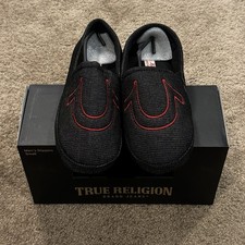 True Religion Black Denim Slippers Men  s Size Small 7-8 NEW IN BOX