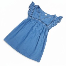 GAP Womens Medium Blue Chambray Sundress Embroidered Flutter Sleeve Pockets