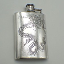 Chinese Flask Three Toed Dragon Hammered Sterling Silver Inscribed