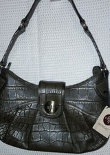 Vintage Nwt Monsac Croco Embossed Small Hobo Bag Italian Leather Olive $328